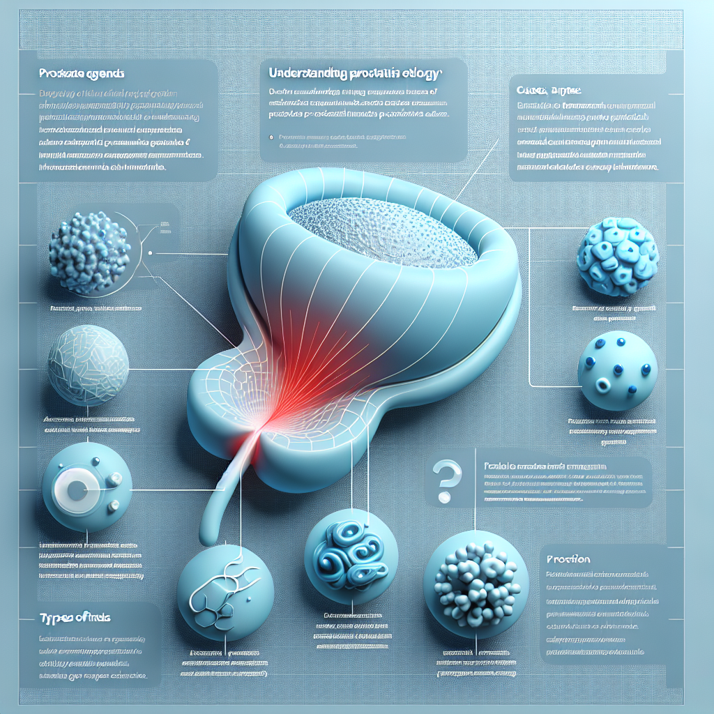 An informative graphic displaying key points about prostatitis, including its causes, types, symptoms, diagnosis, and treatment methods.