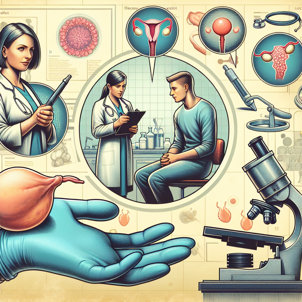 An image illustrating key points around the prostatitis exam, including diagnosis and procedures.